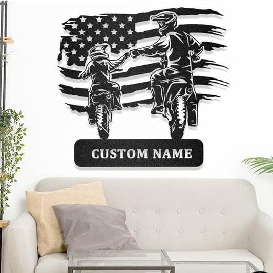 Custom Motocross Dad and Son Daughter Metal Signs, Personalized Metal Name Signs, Customized Family Name Wall Decor, Rustic Home Décor/Gift-98