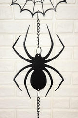Ebros Gift Arachnid Spider Web Cobweb Black Coated Steel Metal Wall Hanging Wind Chime with Beads Home and Patio Decor Gothic Halloween Macabre Spiders Webs Mobile Noisemaker
