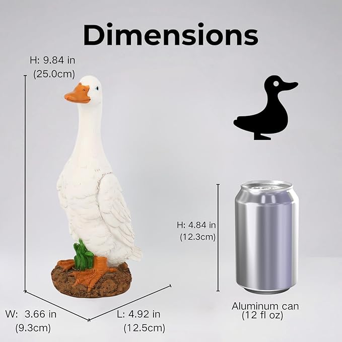 Porch Duck Statue Outdoor Decor,9.8''(H) Standing White Duck Garden Sculptures for Yard Lawn,Resin Animal Figurines Home Patio Art Decorations