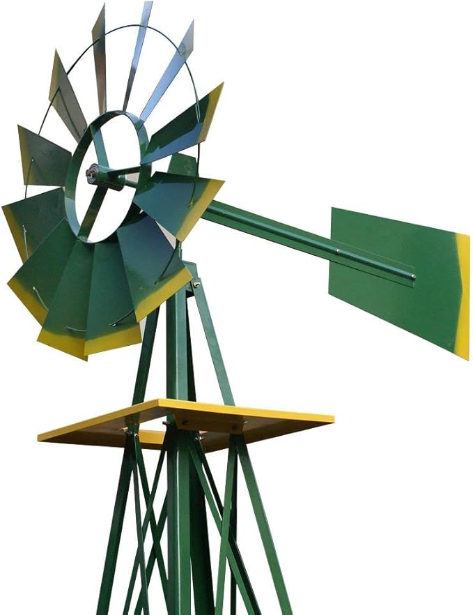 HomGarden 8' Ornametal Windmill Garden Yard Decoration Metal Wind Mill Weather Vane Weather Resistant for Home, Backyard, Patio