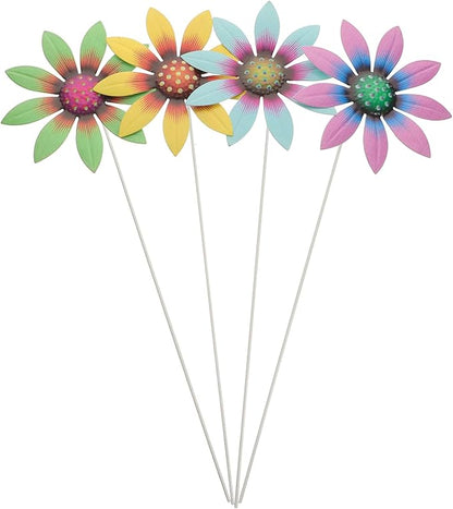 ULTECHNOVO 4pcs Metal Flower Garden Stakes Flower Decor for Lawn and Pathway Garden Insert Decor for Outdoor Patio Courtyard and Walkway