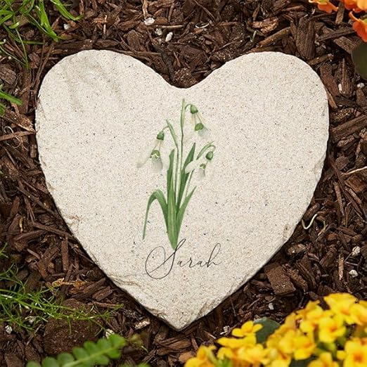 Personalization Universe Personalized Small Birth Month Flower Garden Stone, Name, and Date - Perfect Outdoor Decor for Garden or Walkway, Mother's Day, Grandma's Birthday, or Memorial – 5.75” x 5.75”