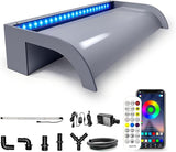 Pool Fountain, LONGRUN Waterfall Spillway for Koi Ponds - 23.6" Transparent Acrylic Waterfall with APP Control & Multi-Color LED Lights for Swimming Pool, Garden Pond, Patios, Spa Decoration