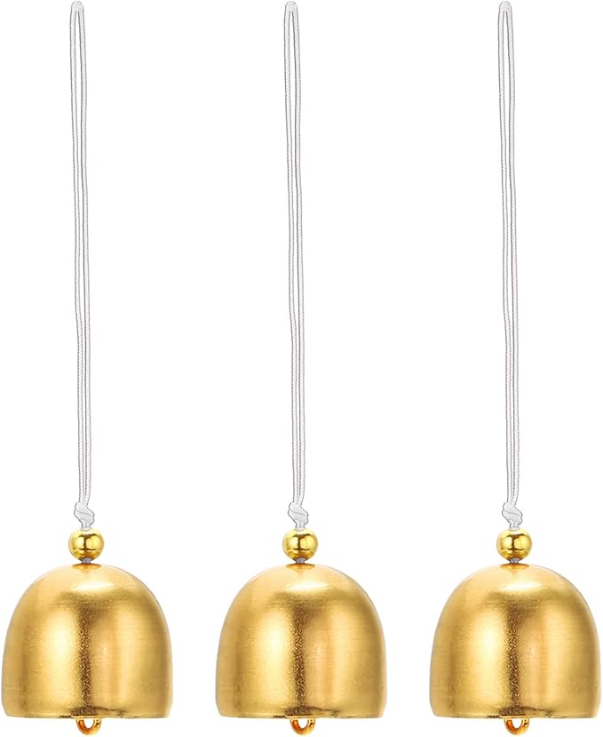 PATIKIL 3 Pcs Wind Chime, Hanging Bells Temple Bells Retro Outdoor Hanging Metal Chinese Wind Chime Round for Outside Garden Camping, Gold White