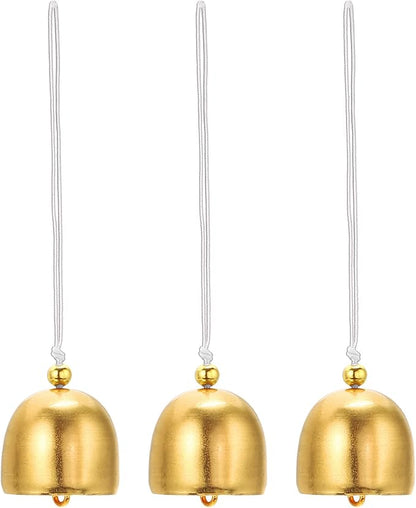 PATIKIL 3 Pcs Wind Chime, Hanging Bells Temple Bells Retro Outdoor Hanging Metal Chinese Wind Chime Round for Outside Garden Camping, Gold White