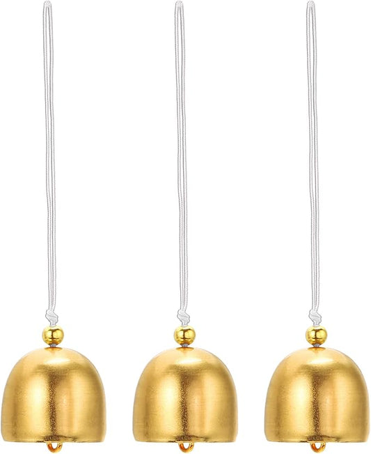 PATIKIL 3 Pcs Wind Chime, Hanging Bells Temple Bells Retro Outdoor Hanging Metal Chinese Wind Chime Round for Outside Garden Camping, Gold White