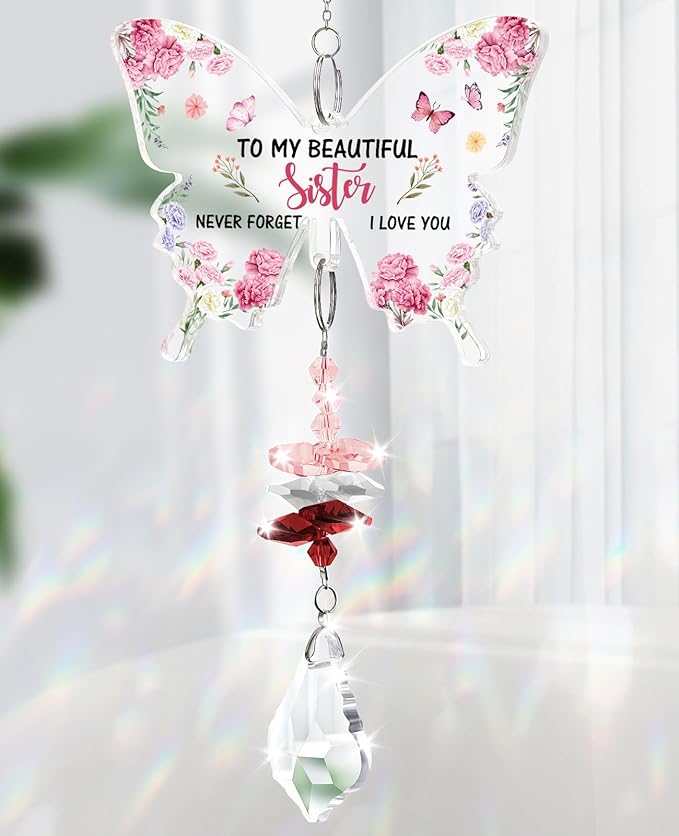 Funnli Sister Gifts Crystal Suncatcher, Birthday Christmas Mothers Day Valentines Day Easter Gifts for Sister Bestie Friend from Sistes Brother Window Hangings Home Decor
