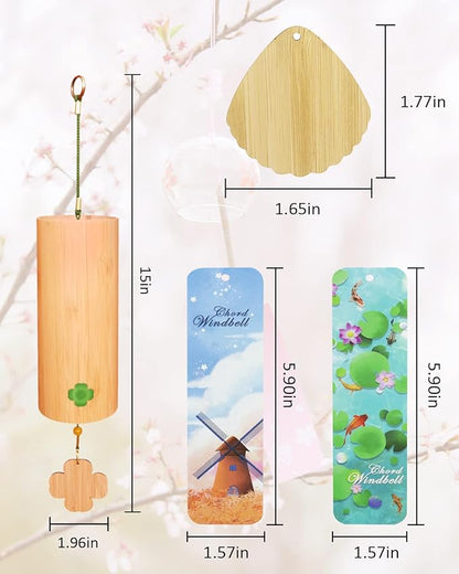 Bamboo Wind Chimes Chime for Sound Healing Meditation and Calming Emotions Classic Home Decoration Good Gift for Family Friends (C-Chord) Green Rope