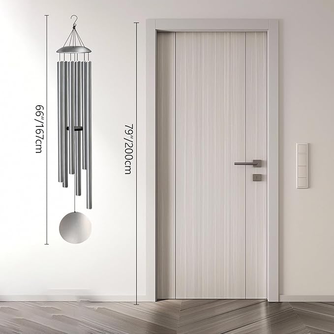 66" Wind Chimes for Outside Deep Tone - 6 Thicken Tubes Large Wind Chimes for Outdoor, Gifts for Valentines Day, Women, Mom, Grandma, Sympathy, Big Windchimes for Garden and Patio (Antique Silver)