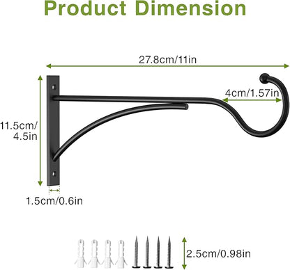saffruff 11 Inch Heavy Duty Plant Hangers Outdoor, Metal Plant Brackets for Hanging Baskets, Plant Wall Hooks for Bird Feeders, Wind Chimes & Lanterns, Premium Metal Hooks Matte Black, 30lbs Capacity