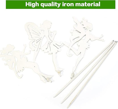 Sungmor 3PC Shabby Chic White Thick Metal Fairies Stakes, 28 Inch Tall Large Angel Statues, Decorative Stakes for Indoor Planter Plant Supporter, Outdoor Garden Lawn Patio Courtyard Landscaping Decor