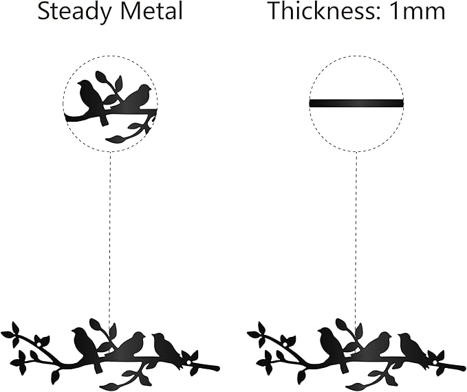 CREATCABIN Bird Metal Wall Art Birds on Branch Vine Olive Wall Hanging Sculpture Home Decor Sign Ornaments for Home Garden Living Room Indoor Bedroom Outdoor Decor 11.8x3.9Inch
