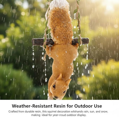 SUPVOX Hanging Squirrel Ornament for Tree Hand-Painted Resin Squirrel Statue with Durable Flax Rope Outdoor Garden Decor for Patio Balcony and Yard 12.59X5.51X2.75 Inches