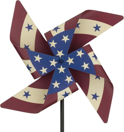 Regal Art & Gift Americana Pinwheel Spinner Stake, Patriotic Metal Wind Sculpture, Weather-Resistant Decorative Kinetic Yard Art for Outdoor Garden and Lawn – Flag