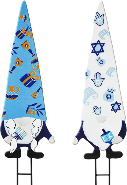Cinnvoice 2 Pcs Hanukkah Metal Yard Gnome Stakes 27.6” Chanukah Decorative Gnomes Stakes for Outdoor Happy Hanukkah Garden Signs for Jewish Christmas Party Supplies Lawn Garden Decoration