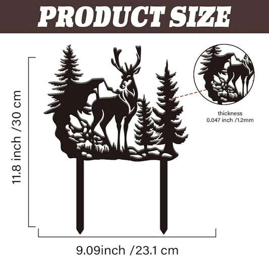 SUPERDANT Forest Deer Garden Decor Animal Metal Outdoor Plaque Ornament Black Silhouette Outdoor Decor Trees Metal Courtyard Lawn Patio Yard Decorative Art Gifts 30x27.5cm