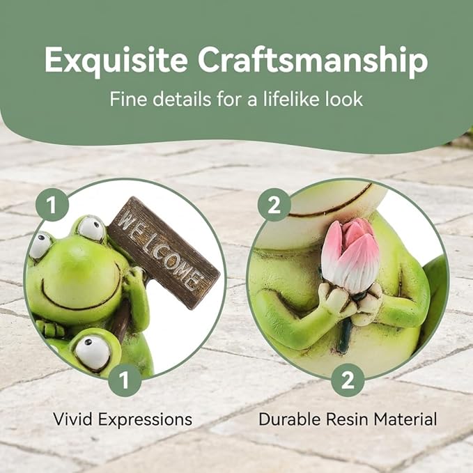 Stacked Frog Figurine Set - 3-Tier Resin Frogs with Welcome Sign & Lotus, Whimsical Indoor/Outdoor Decor for Garden, Desk & Porch