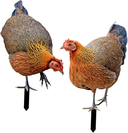 Chicken Yard Art 2-Pack Acrylic Garden Stakes Hen Decoration Card Inserts for Outdoor Patio Lawn and Garden Decor