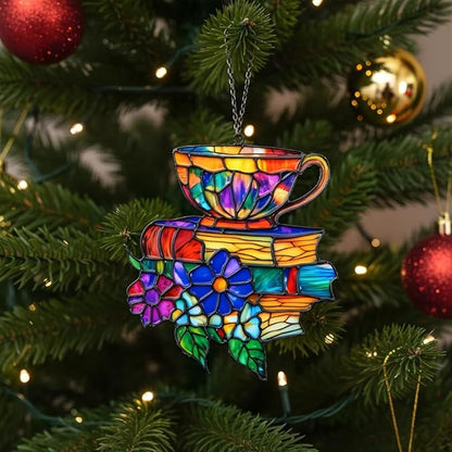 Books Teacup Handmade Artisan Resin Sun Catcher, Book Suncatchers for Window Hanging, Bookish Gifts for Readers Book Lovers Bookworm, Gift for Mother's Day, Women, Mom, Wife, Grandma