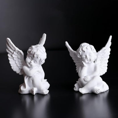 orenm 2 Pack Resin Cherubs White Angel Statue Figurine, Garden Sleeping Cherub Statue Sculpture Indoor Outdoor Home Decoration, Cute Adorable Angle Sculpture Memorial Statue(4" Height) (White)