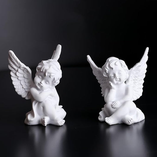 orenm 2 Pack Resin Cherubs White Angel Statue Figurine, Garden Sleeping Cherub Statue Sculpture Indoor Outdoor Home Decoration, Cute Adorable Angle Sculpture Memorial Statue(4" Height) (White)