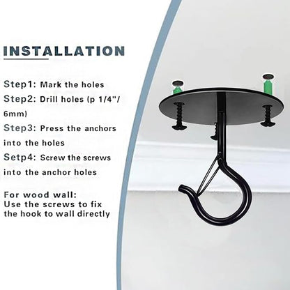 4 Pcs Black Ceiling Hooks for Hanging Plants Holder with Safety Buckle,Ceiling Decor Hook Heavy Duty,Metal Plant Hanger Indoor&Outdoor.Hooks for Hanging Plants,Wind Chime,Bird Feeders (Black)