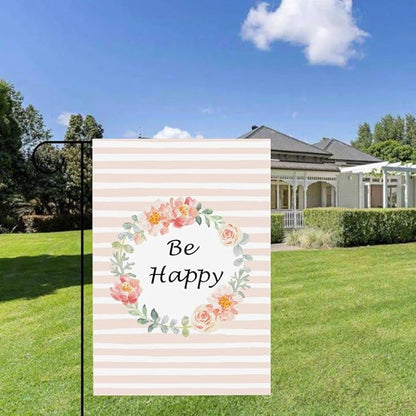 Gkyygk Be Happy Welcome Banners Garden Flag Double Sided 12x18 Inches Farmhouse Holiday Outside Decorations Burlap Yard Flag