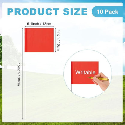 M METERXITY 10-Pack Blank Marking Flags, 15x5.1x4 Inch Waterproof Yard Flags Marking for Lawn/Garden/Irrigation/Landscape/Sprinkler/Survey/Dog Training/DIY [Red]
