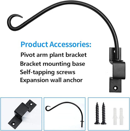 Maosen 16 Inch Swivel Plant Hangers Outdoor - 2 Pack Black Iron Plant Hanging Hook Bracket for Flowers Baskets Planter Pots Bird Feeder Lanterns Wind Chimes