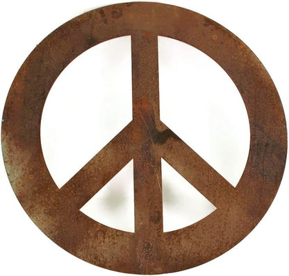 Peace and Heart Staked Signs or Wall Art Rustic or Powder Coated Finishes (XL Peace Hanger 24" (no holes), Naturally Rusted)