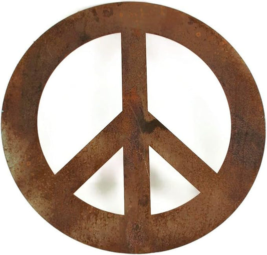 Peace and Heart Staked Signs or Wall Art Rustic or Powder Coated Finishes (XL Peace Hanger 24" (no holes), Naturally Rusted)
