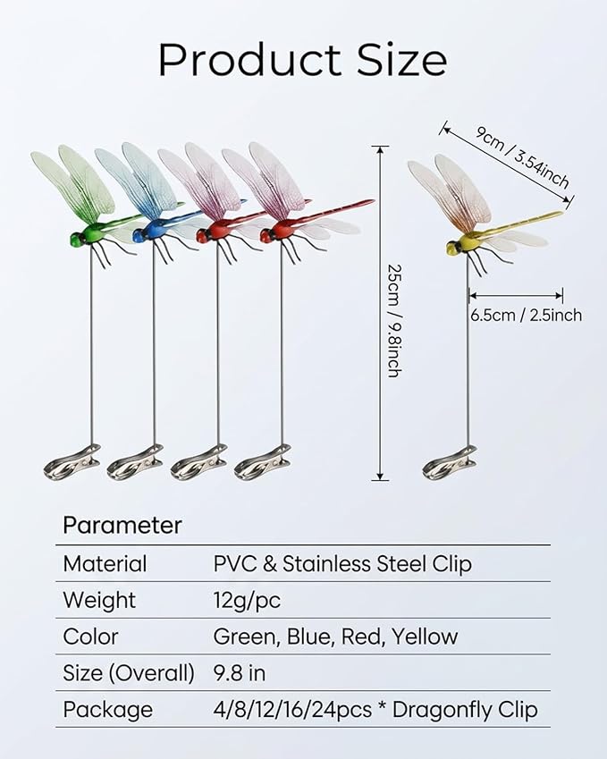 Dragon Fly Clips for Bugs Repellent, Outdoor Dragonfly Clips to Keep Bugs Away, Clip on Dragonfly Garden Decor Flying Butterflies Decorations Fake Flies Metal Dragon Moving Yard Ornaments Hat(4pcs)