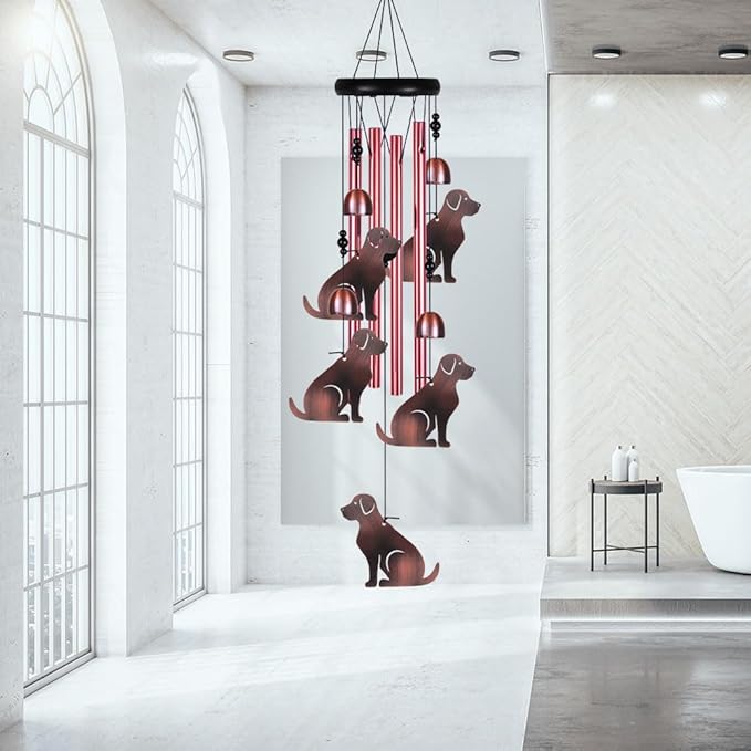 Outdoor Dog Wind Chimes Indoor Decor - Hand-Made Mobile Romantic Windcatcher, 28" Puppy Wind Chimes for Home, Balcony, Tree, Patio, Garden Decoration, Gift for Mom(4 Tubes, 5 Dogs)