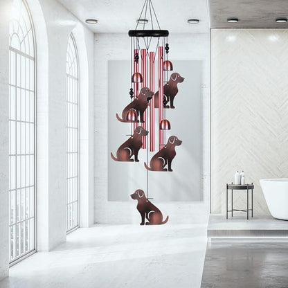 Outdoor Dog Wind Chimes Indoor Decor - Hand-Made Mobile Romantic Windcatcher, 28" Puppy Wind Chimes for Home, Balcony, Tree, Patio, Garden Decoration, Gift for Mom(4 Tubes, 5 Dogs)