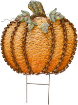 Morning View Metal Pumpkin Yard Stake Sign Fall Decor Decorative Rustic Pumpkins Garden Stakes Yard Decor Outdoor Thanksgiving Autumn Harvest Halloween Lawn Patio Decorations 26" Tall