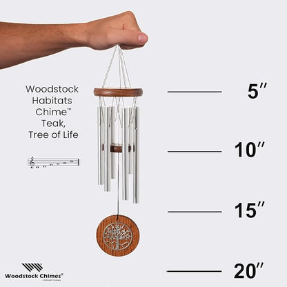 Woodstock Chimes Signature Collection, Woodstock Habitats Chime, 17'', Silver, Teak, Tree of Life Wind Chimes for Outdoor, Patio, Home or Garden Decor (HCTT)