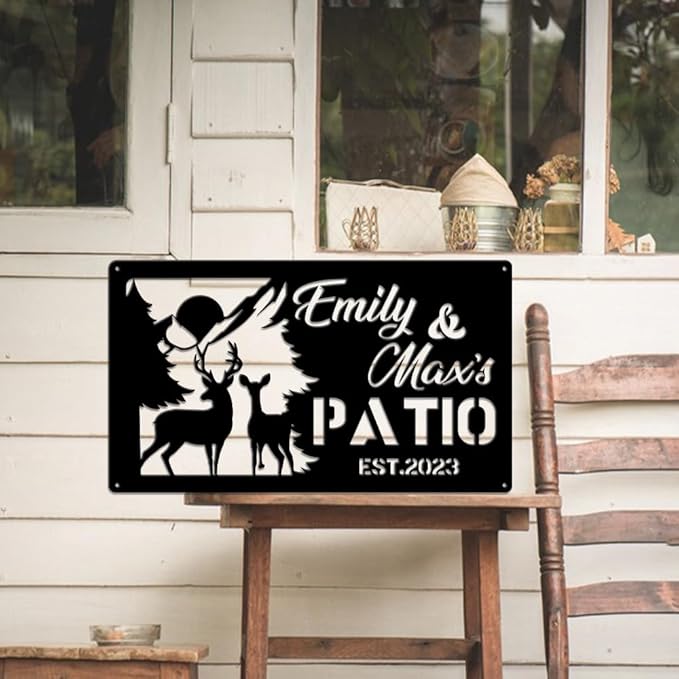 MeMate Personalized Metal Sign for Backyard, Custom Name Sign for Outside, Large Metal Housewarming Gift