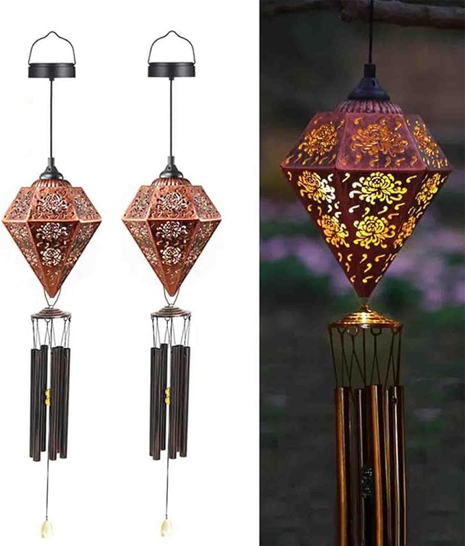 2 Pack Solar Wind Chimes for Outside, 43" Chrysanthemum Hanging Wind Chime Lantern with Wire, Deep Tone Memorial Wind Chime Decoration for Home, Patio, Garden, Yard, Multicolour Wind Chimes Gifts