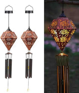 2 Pack Solar Wind Chimes for Outside, 43" Chrysanthemum Hanging Wind Chime Lantern with Wire, Deep Tone Memorial Wind Chime Decoration for Home, Patio, Garden, Yard, Multicolour Wind Chimes Gifts