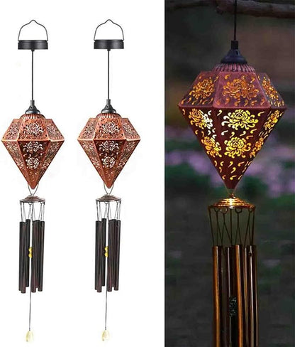 2 Pack Solar Wind Chimes for Outside, 43" Chrysanthemum Hanging Wind Chime Lantern with Wire, Deep Tone Memorial Wind Chime Decoration for Home, Patio, Garden, Yard, Multicolour Wind Chimes Gifts