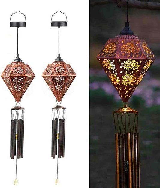 2 Pack Solar Wind Chimes for Outside, 43" Chrysanthemum Hanging Wind Chime Lantern with Wire, Deep Tone Memorial Wind Chime Decoration for Home, Patio, Garden, Yard, Multicolour Wind Chimes Gifts