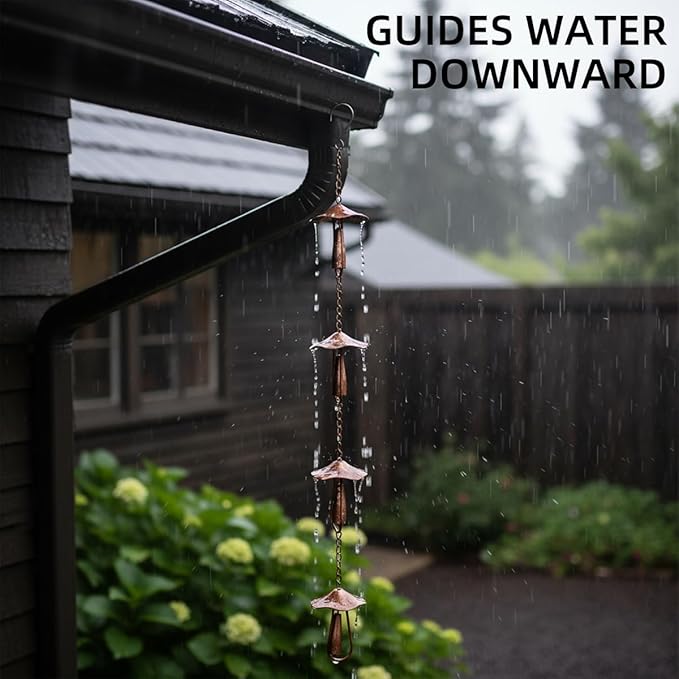 4.3ft Rain Chains for Gutters Aluminum, Outdoor Decorative Rainchain Heavy Duty Gutter Catcher Downspout Replacement, Durable Hanging Rain Gutter Chain for Eaves Drainage and Home Display (Mushroom)