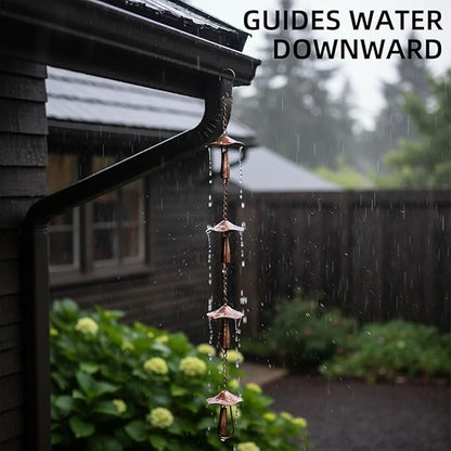 4.3ft Rain Chains for Gutters Aluminum, Outdoor Decorative Rainchain Heavy Duty Gutter Catcher Downspout Replacement, Durable Hanging Rain Gutter Chain for Eaves Drainage and Home Display (Mushroom)