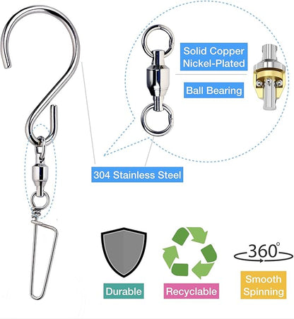 HS’s Creation 6 Pack S Hook Locking Clip Swivel for Indoor Outdoor Organization Spinning Hanger Clothline Rack Wind Chimes Spinner Prism Windsocks Hanging Plant