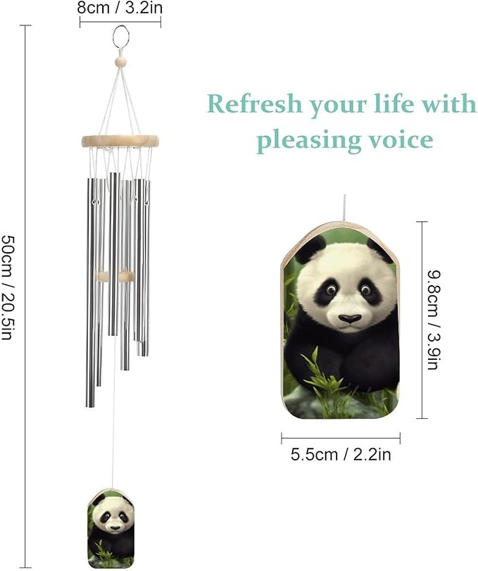 Large Aluminium Wind Chimes 20.5" Inches Cute Panda Wind Chimes for Outside Memorial Wind Chimes Sympathy Wind Chime for Outdoor Garden Patio Decoration