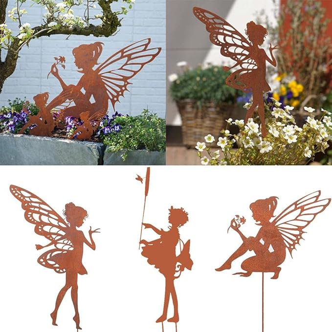 Cute Fairy Silhouette Decorative Metal Garden Yard Stakes Arts Decor Outdoor Garden Patio Ornaments, Average code