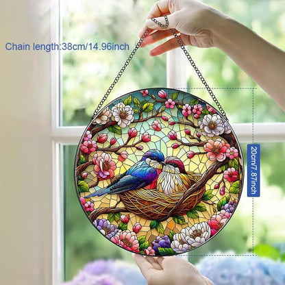 Stained Glass Window Hanging, Colorful Hummingbird and Flower Branch Suncatcher for Window Doors Garden Home Decoration, Cardinal Panel Ornaments for Women,Men,Wife, Lovers, and Mom 7.8×7.8 in