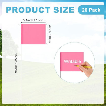 M METERXITY 20-Pack Blank Marking Flags, 15x5.1x4 Inch Waterproof Yard Flags Marking for Lawn/Garden/Irrigation/Landscape/Sprinkler/Survey/Dog Training/DIY [Pink]