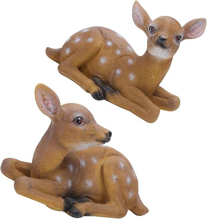 Alomejor Sika Deer Sculpture Art Craft Outdoor Garden Decoration Ornaments for Landscape, Garden, Park DecorationDurable ResinSynthetic -6.7x4.5in-2Pcs