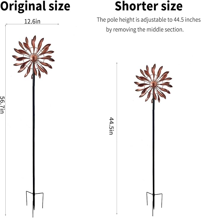 Wind Spinners Outdoor Metal, 360° Kinetic Wind Spinner with Stake, Metal Garden Yard Patio Lawn Windmill Decor (12.6" Dia, 56.7" H, Copper Petal)